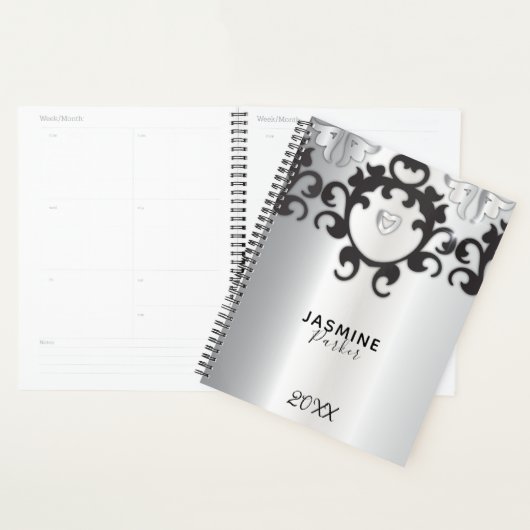 Silver et Black Glam Elegant tendance annuel (Devant avec enveloppe)