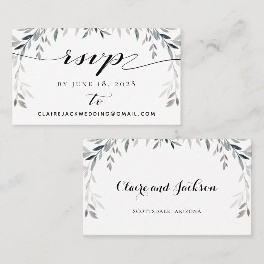 Silver Eucalyptu Greenery Wedding Carte en ligne R (Devant / Derrière)
