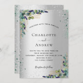 Silver eucalyptus greenery sparkle luxe bruiloft kaart (Voorkant / Achterkant)