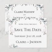 Silver Eucalyptus Greenery Wedding 2 Save the Date Kaart (Voorkant / Achterkant)