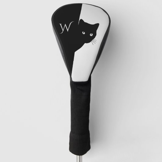Silver Eyed Black Cat Initiaal Golfheadcover (Voorkant)
