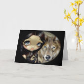 "Silver Eyed Wolf" Greeting Card Kaart (Gele Bloem)