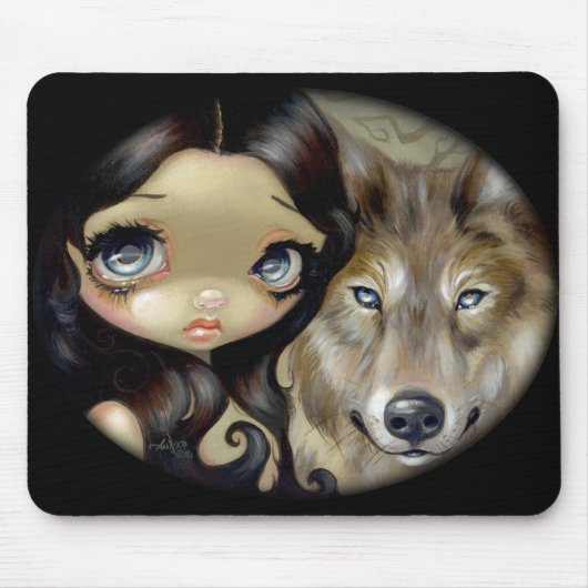 "Silver Eyed Wolf" Mousepad Muismat (Voorkant)