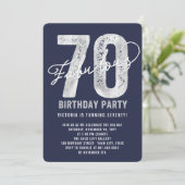 Silver Fabulous 70th Birthday Party Invite Kaart (Staand voorkant)
