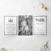 Silver Fairytale Castle Princess Carriage Weduwsch Drieluik Uitnodiging (Binnen)