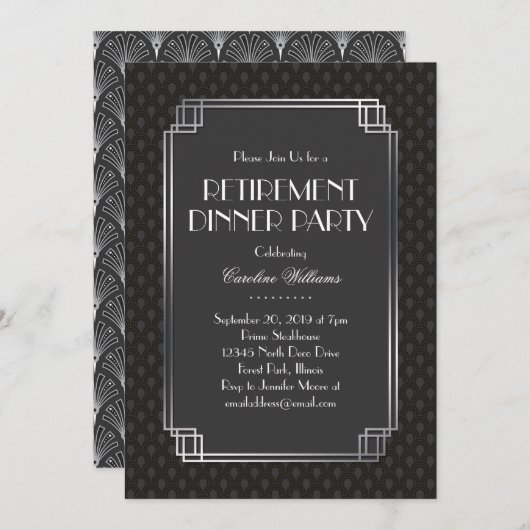 Silver Fans Art Deco Retirement Party Kaart (Voorkant / Achterkant)
