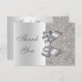 Silver Faux Bow & Diamonds Hartelijk dank Bedankkaart (Voorkant / Achterkant)