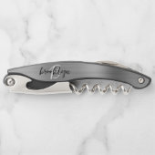 Silver Faux Brushed Metal Monogram Script Kurkentrekker (Voorkant)