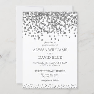 Silver Faux Foil Confetti Elegant Wedding Kaart