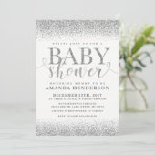 Silver Faux Glitter Baby shower Invitation Kaart (Staand voorkant)