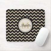 Silver Faux Glitter Chevron Monogram Muismat (Met muis)