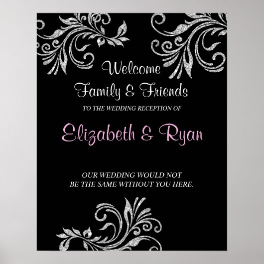Silver Faux Glitter, Custom Wedding Welcome Poster (Devant)