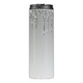 Silver Faux Glitter Drip Sparkle Ombre Monogram Thermosbeker (Achterkant)