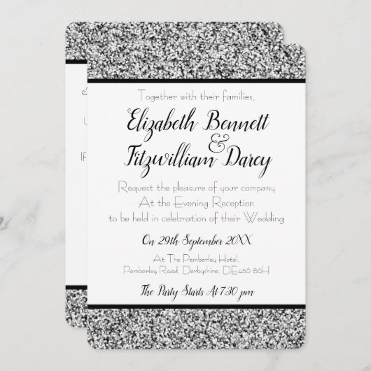 Silver Faux Glitter Evening Kaart (Voorkant / Achterkant)