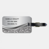 Silver Faux Glitter Glam Bling Personalized Metal Bagagelabel (Achterkant horizontaal)