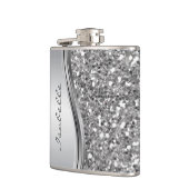 Silver Faux Glitter Glam Bling Personalized Metal Heupfles (Links)