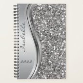 Silver Faux Glitter Glam Bling Personalized Metal Planner (Voorkant)