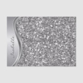 Silver Faux Glitter Glam Bling Personalized Metal Tissuepapier (Voorkant)