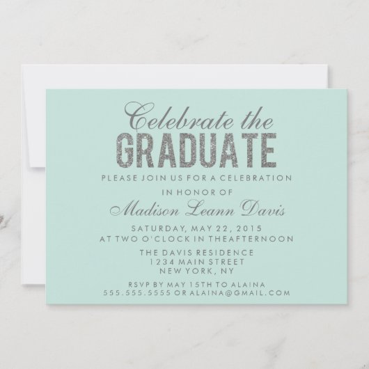 Silver Faux Glitter Graduation Party Invitation Kaart (Voorkant)