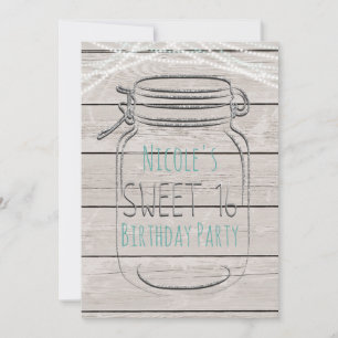 Silver Faux Glitter Mason Jar Sweet 16 Uitnodiging