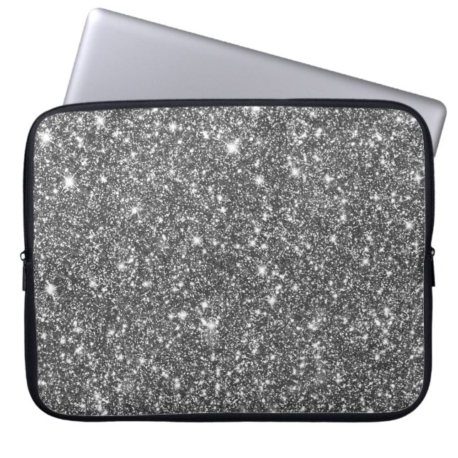 Silver Faux Glitter Modern Girly Pattern Laptop Sleeve (Voorkant)