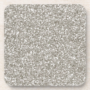 SILVER (faux) GLITTER-ONDERZETTERS - set van 6 Drankjes Onderzetter