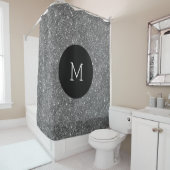 Silver Faux Glitter Pattern Girly Monogram Douchegordijn (In situ)