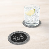 Silver Faux Glitter Shining Bling Weddenschap Mono Ronde Kartonnen Onderzetter (Insitu)