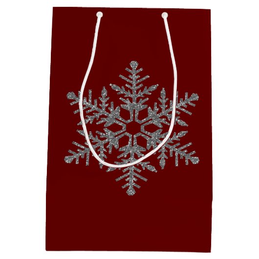 Silver Faux Glitter Snowflake Medium Cadeauzakje (Achterkant)