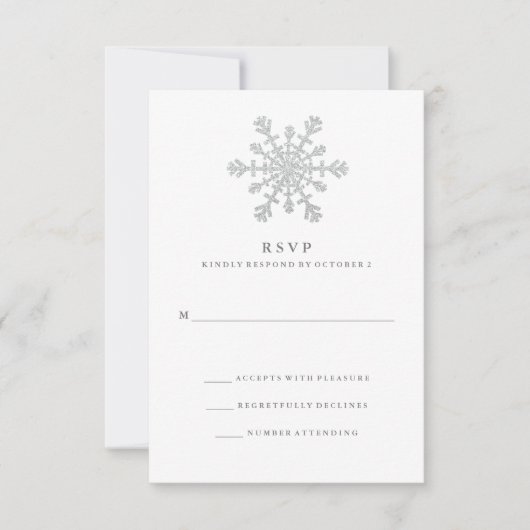 Silver Faux Glitter Snowflake Wedding RSVP Kaartje (Voorkant)