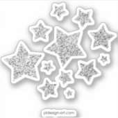 Silver faux glitter sparren Black White Stars Sticker (Voorkant)