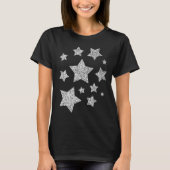 Silver faux glitter sparren Black White Stars T-shirt (Voorkant)
