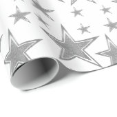 Silver Faux Glitter Stars Cadeaupapier (Rol Hoek)