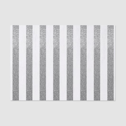 Silver Faux Glitter Striped Tissue Paper Tissuepapier (Voorkant)