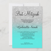 SIlver faux glitter turquoise ombre Bat Mitzvah Kaart (Voorkant)