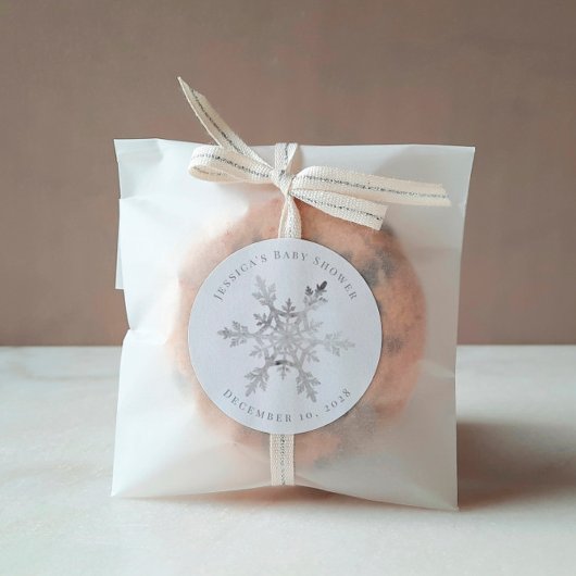 Silver Faux Glittery Snowflake Kerstmis Ronde Sticker