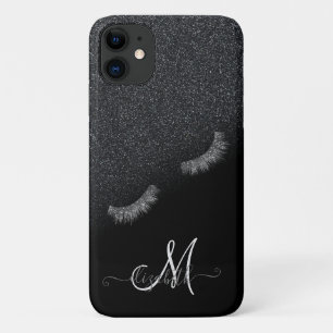 Silver Faux Lashes Black Glitter Ombre iPhone 11 Hoesje