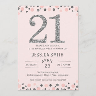Silver faux Silver 21st Birthday Party Invitation Kaart