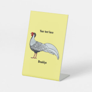 Silver Fheasant bird cartoon-illustratie Reclamebord Met Voetstuk