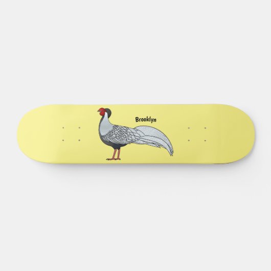 Silver Fheasant bird cartoon-illustratie Skateboard (Horizontaal)