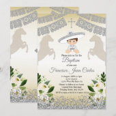 Silver Fiesta Boy Baptême Christening Invitation (Devant / Derrière)