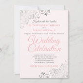 Silver Filigree Elegant Simple Pink Wedding Kaart (Voorkant)