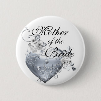 Silver Filigree Heart & White Roses Ronde Button 5,7 Cm
