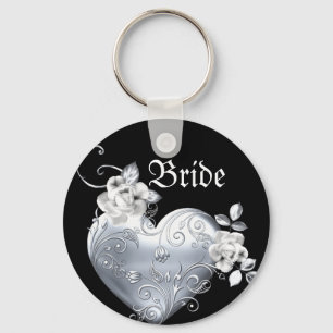 Silver Filigree Heart & White Roses Sleutelhanger