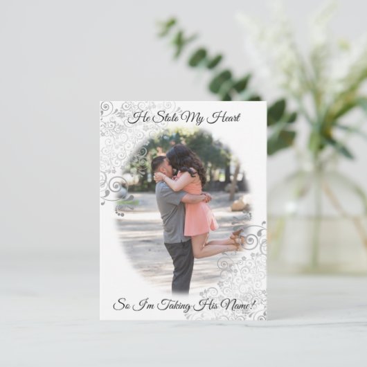 Silver Filigree Hij stal mijn hart Save Date Kaart (Staand voorkant)