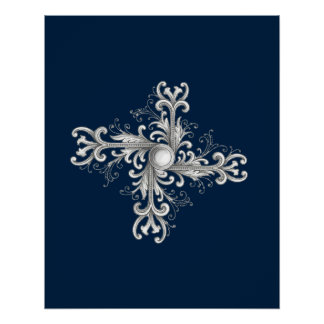 Silver Filigree Pearl Quatrefoil Perfect Poster