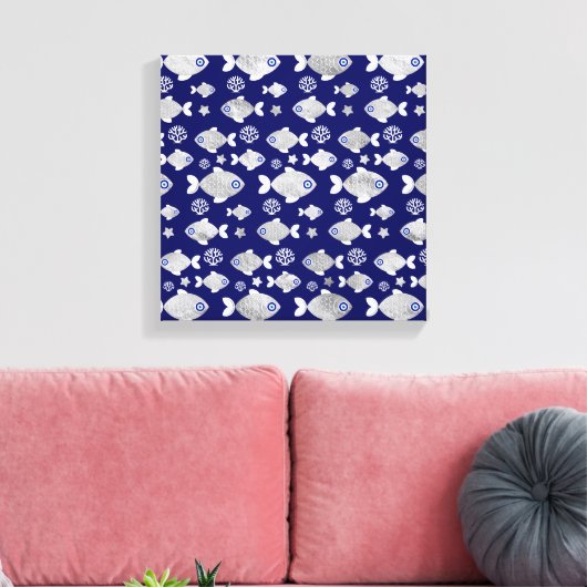 Silver Fish Evil Eye Patroon Canvas Afdruk (Insitu (Woonkamer))