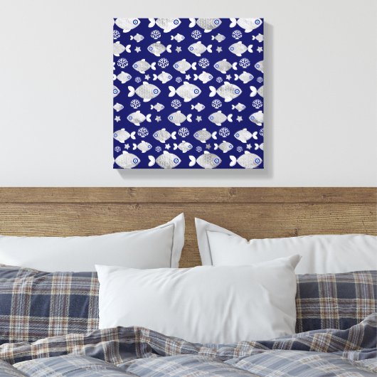 Silver Fish Evil Eye Patroon Canvas Afdruk (Insitu (Slaapkamer))