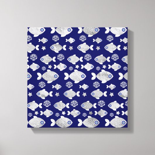 Silver Fish Evil Eye Patroon Canvas Afdruk (Voorkant)