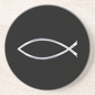 Silver Fish Symbool op zwarte achtergrond Zandsteen Onderzetter